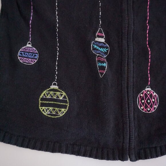 Vintage Craft & Barrow Black Knit Embroidered Beaded Ornaments Holiday Sweater M - Picture 7 of 11